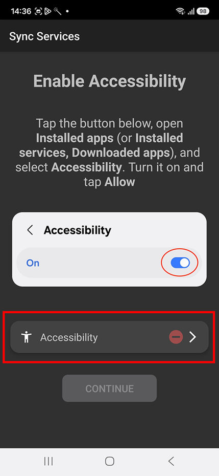 Continue in Sync Services