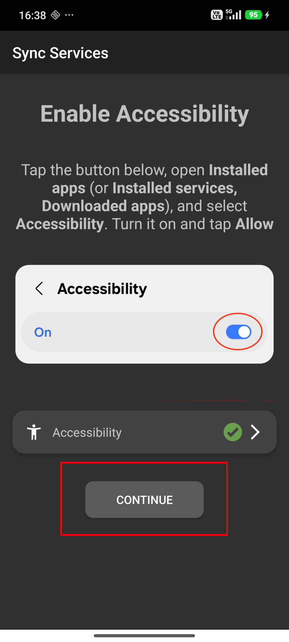 Continue in Sync Services