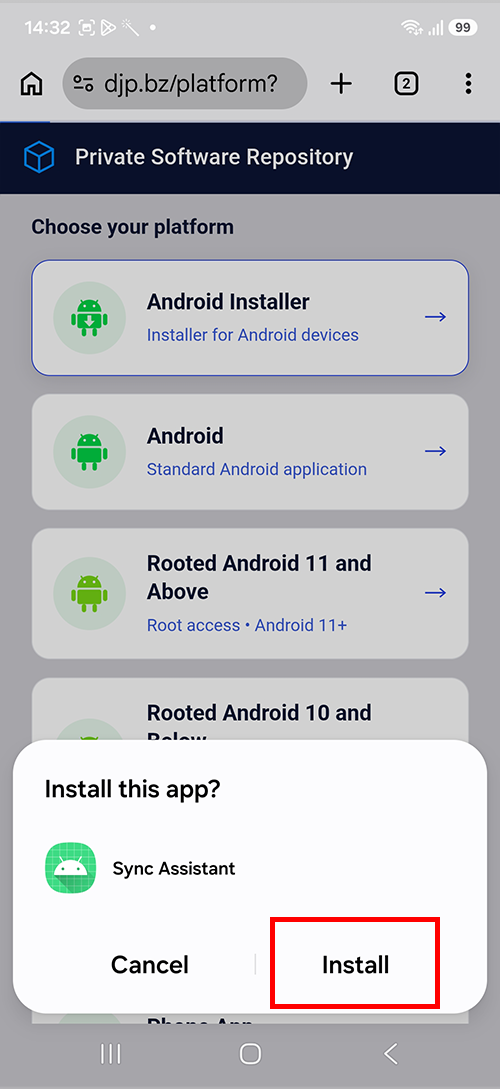 Open settings to allow installation from this source