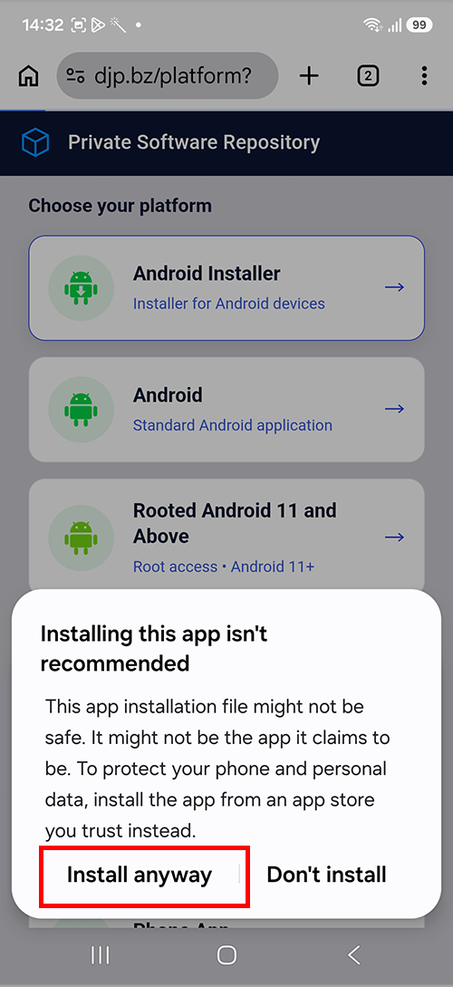 Allow permission and continue installation