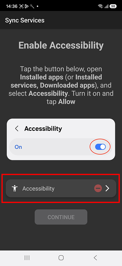 Open Accessibility from Sync Services