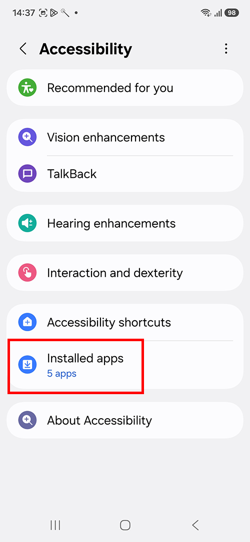 Open the installed Accessibility service