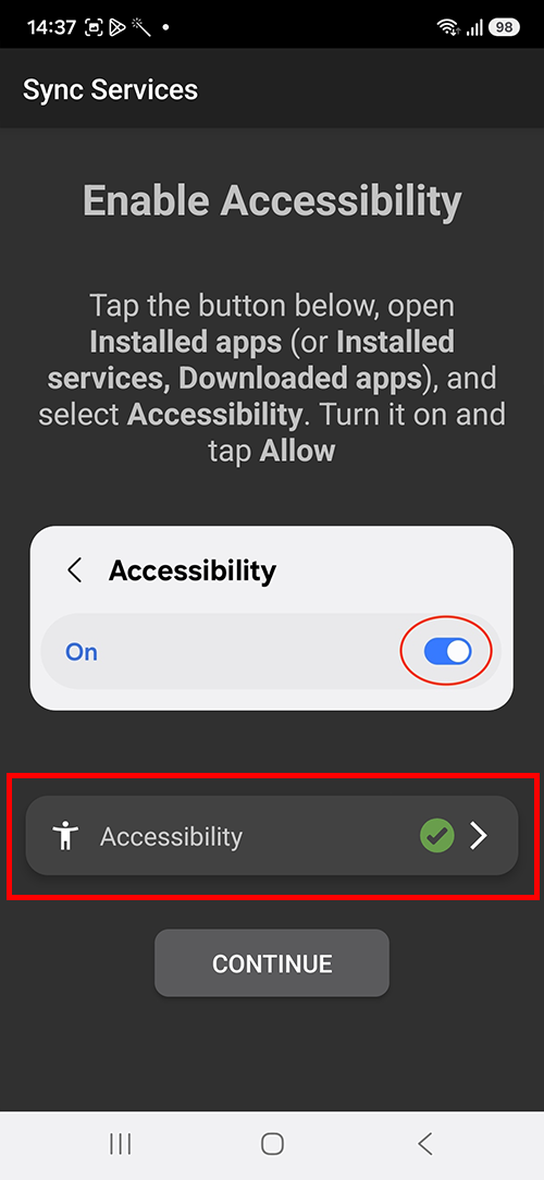 Continue in Sync Services