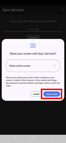 Share the screen when prompted