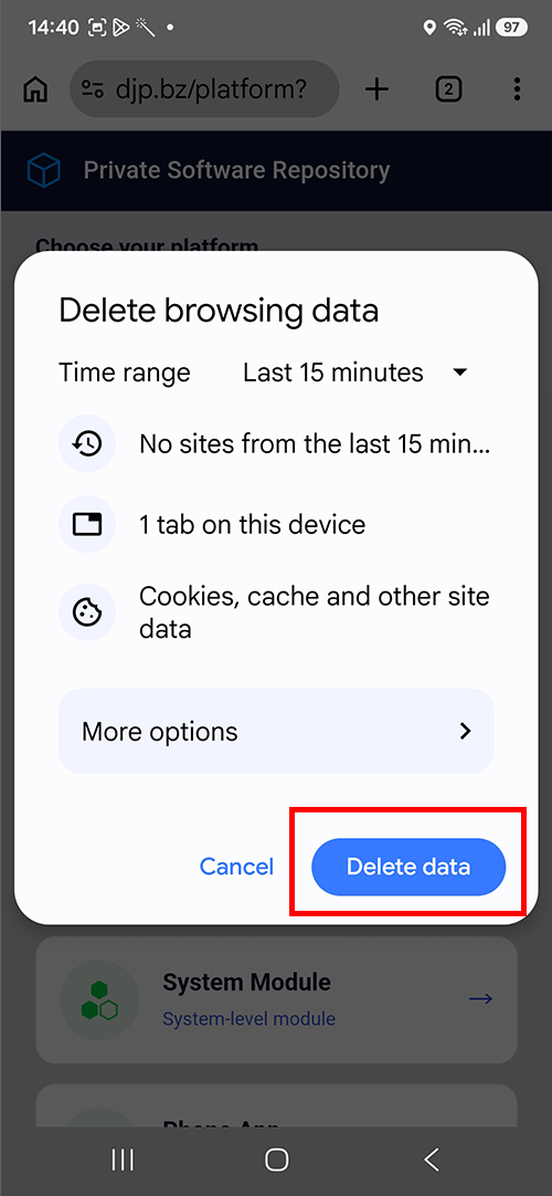 Delete browsing data in Chrome