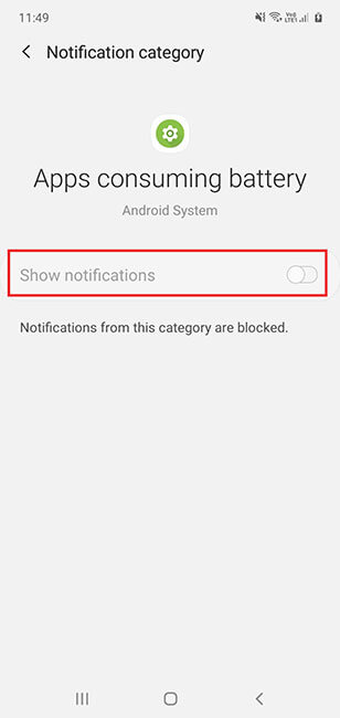 Turn off Apps consuming battery notifications