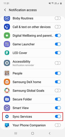 Grant notification access to Sync Services